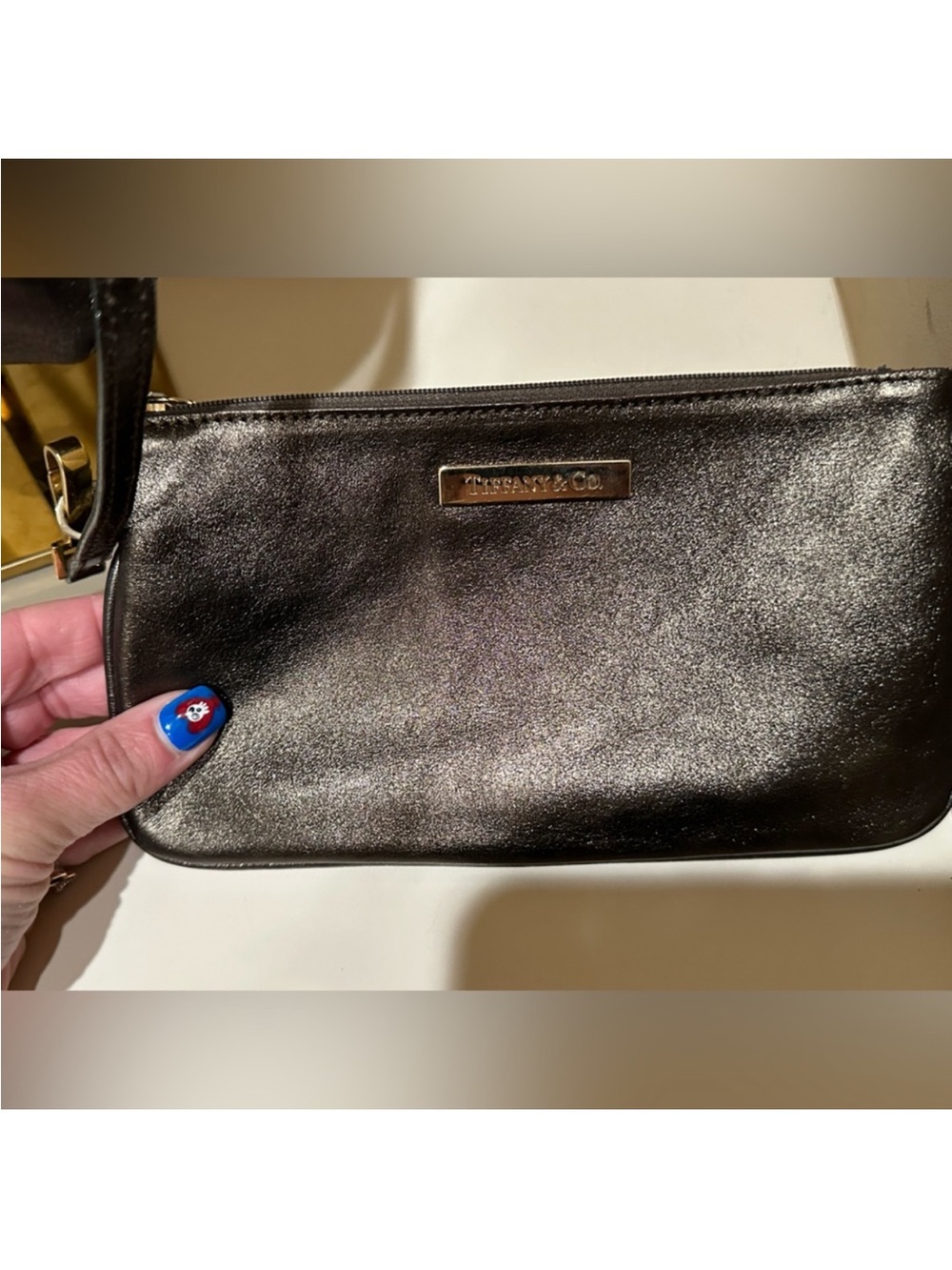 Tiffany & Co. Metallic Gunmetal Wristlet Clutch